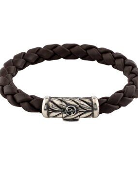 DAVID YURMAN STERLING SILVER 925 BROWN LEATHER BRAIDED CHEVRON BRACELET